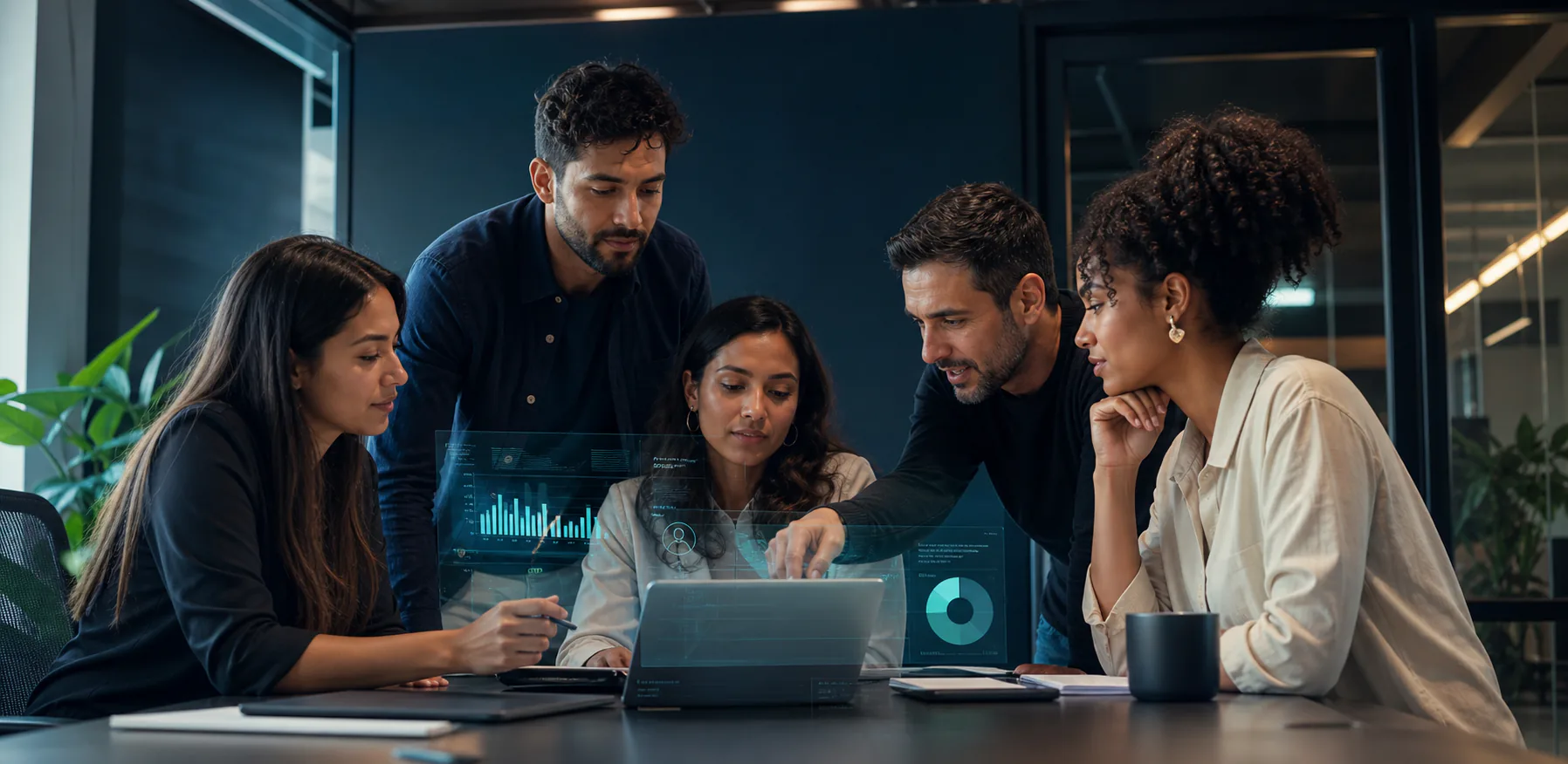 Equipo interdisciplinar de Workflow colaborando en una estrategia digital